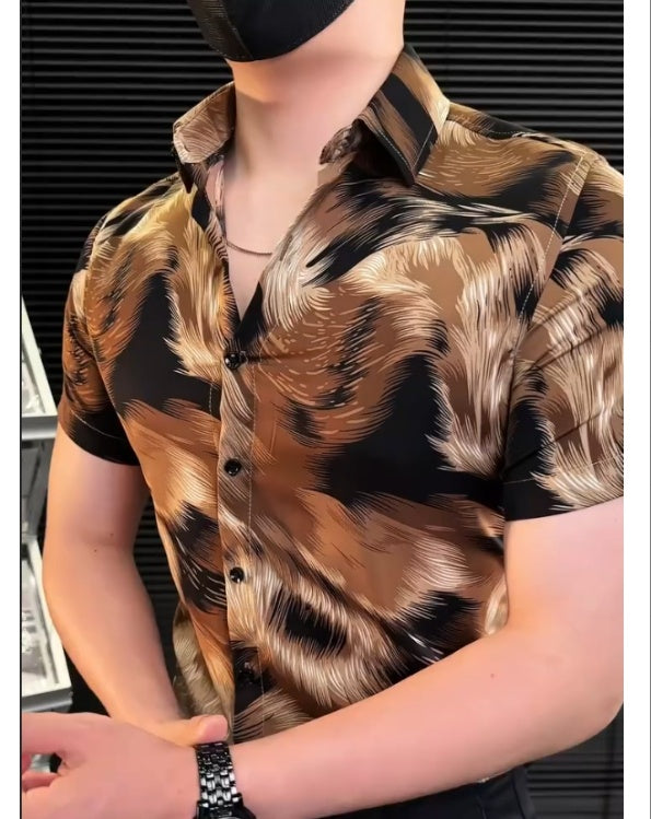 Men's Fashion Tiger Stripes Print Shirt